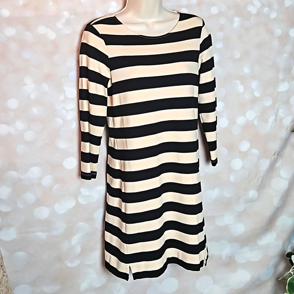 Beige and Black Striped Knit Dress